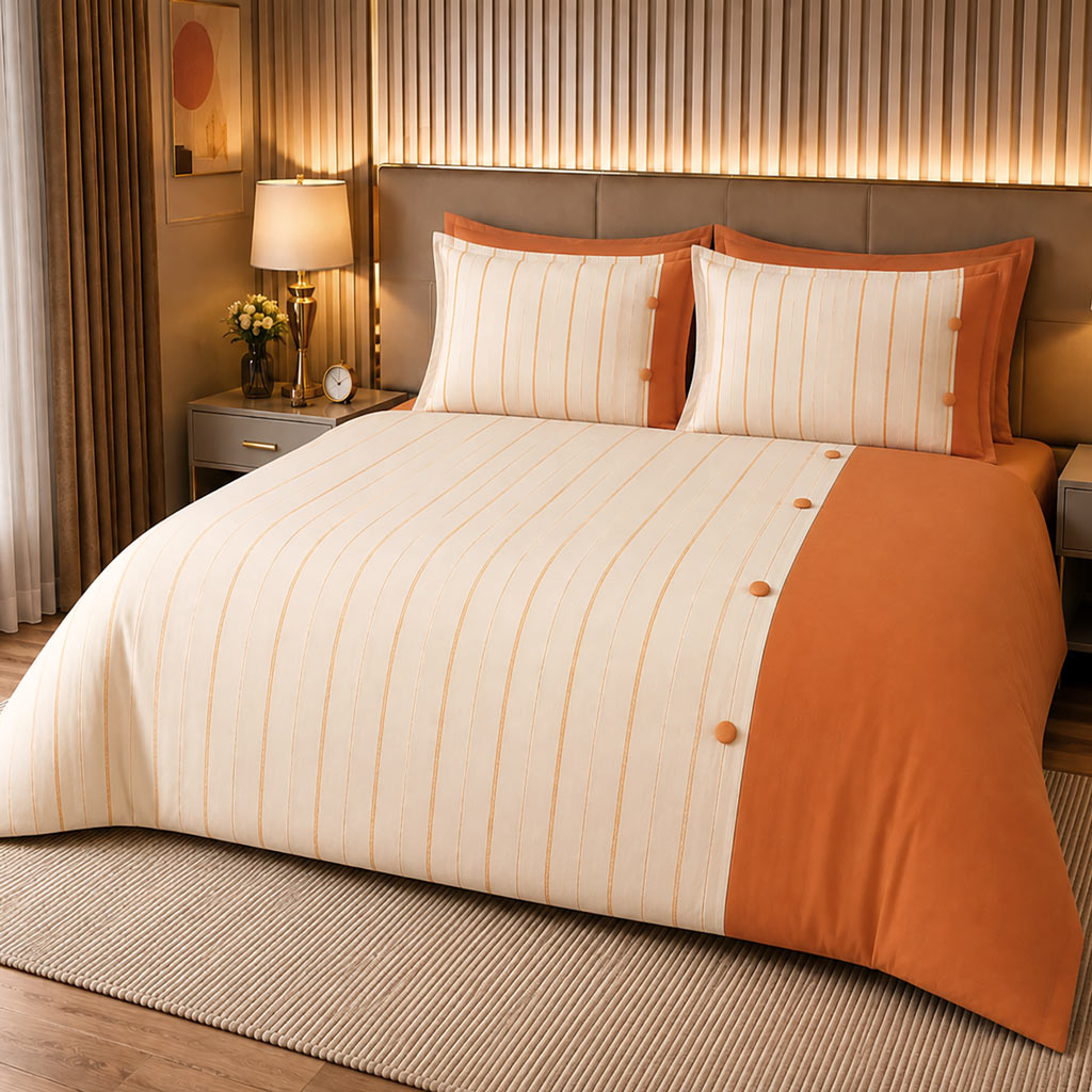 لحاف-گیزگی ست لحاف کاوری دونفره گیزگی نارنجی King size - تصویر 1
