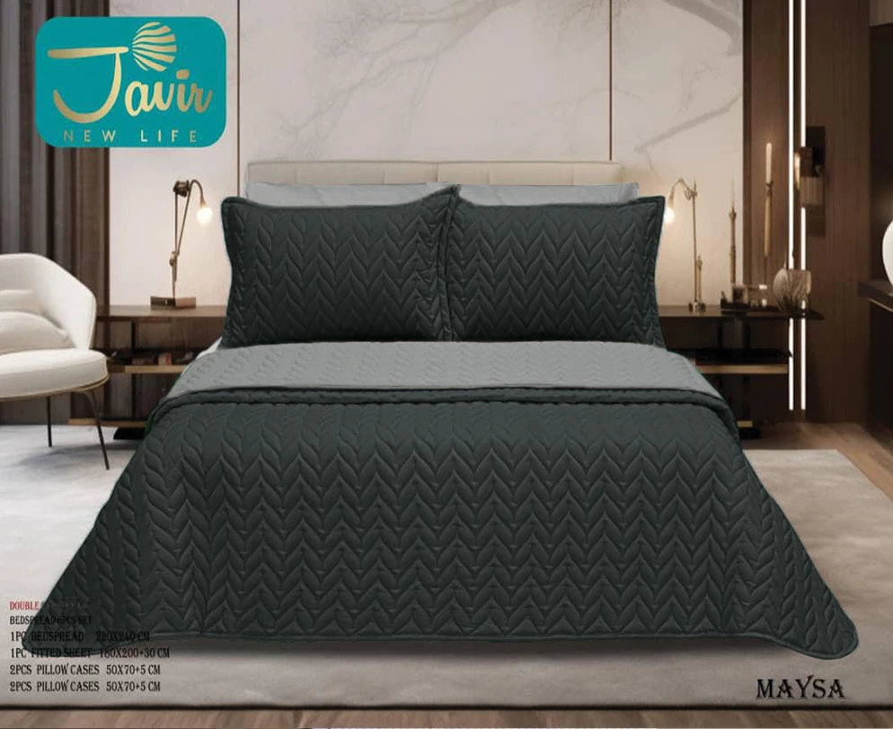 روتختی-پنبه-دوزی-ذغالی-طوسی-Maysa روتختی دونفره پنبه دوزی ذغالی طوسی Maysa - Image 1