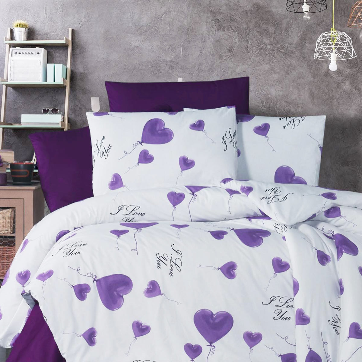 valentine-بنفش ست لحاف کاوری دونفره ولنتاین بنفش Queen size - تصویر 1
