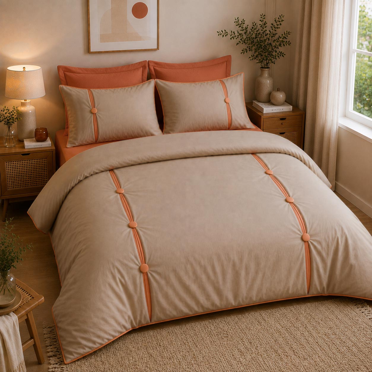 اسپلیت-نارنجی ست لحاف کاوری دونفره اسپلیت نسکافه King size - تصویر 1