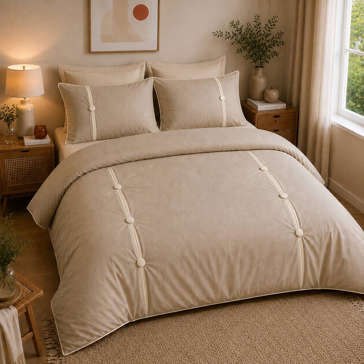 اسپلیت-کرم ست لحاف کاوری دونفره اسپلیت نسکافه King size - تصویر 1