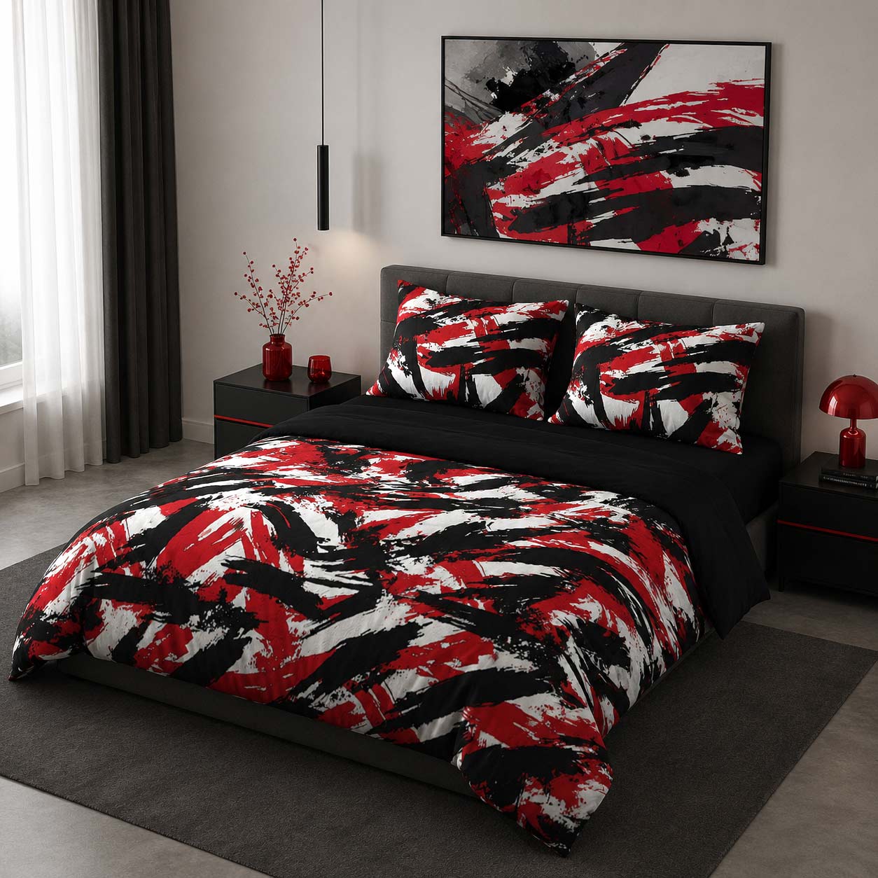 راسین-مشکی ست لحاف کاوری دونفره سمینا قرمز Queen size - تصویر 1
